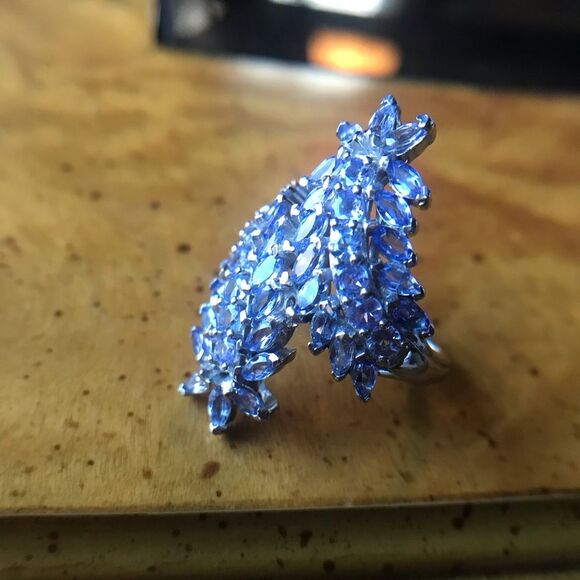 Natural Tanzanite Sterling Silver Bypass Ring Size 7 - Picture 3 of 10